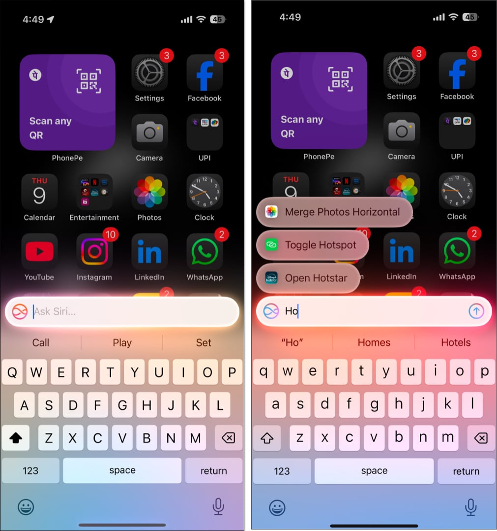 Using Type to Siri on an Apple Intelligence-supported iPhone.