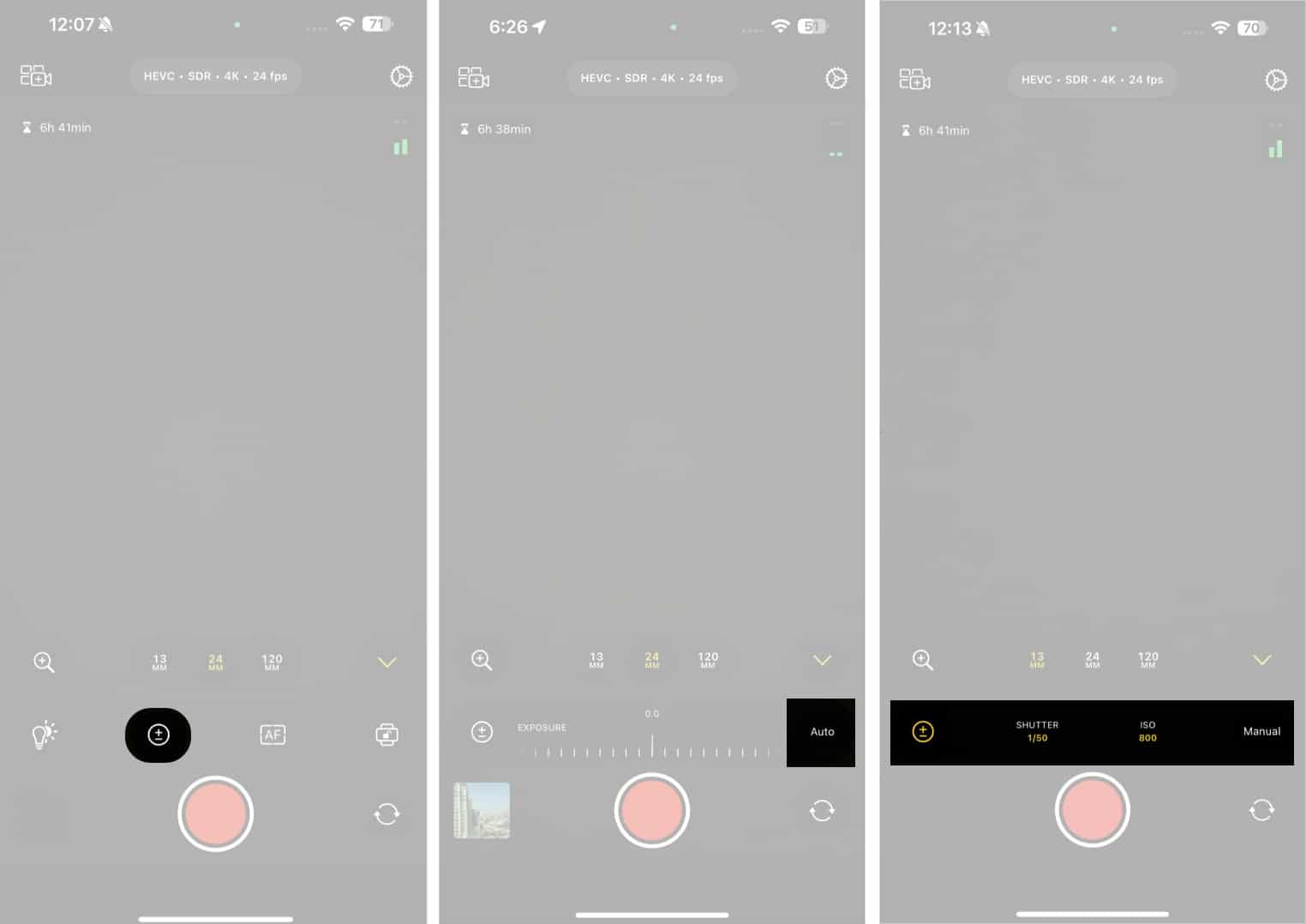 Exposure settings in Final Cut Camera app on an iPhone.