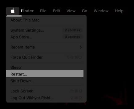 Click Apple logo and select Restart to reboot your Mac.