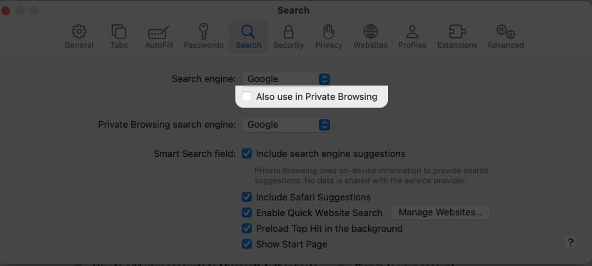 Deselect Also use in Private Browsing checkbox in Safari Settings on Mac.