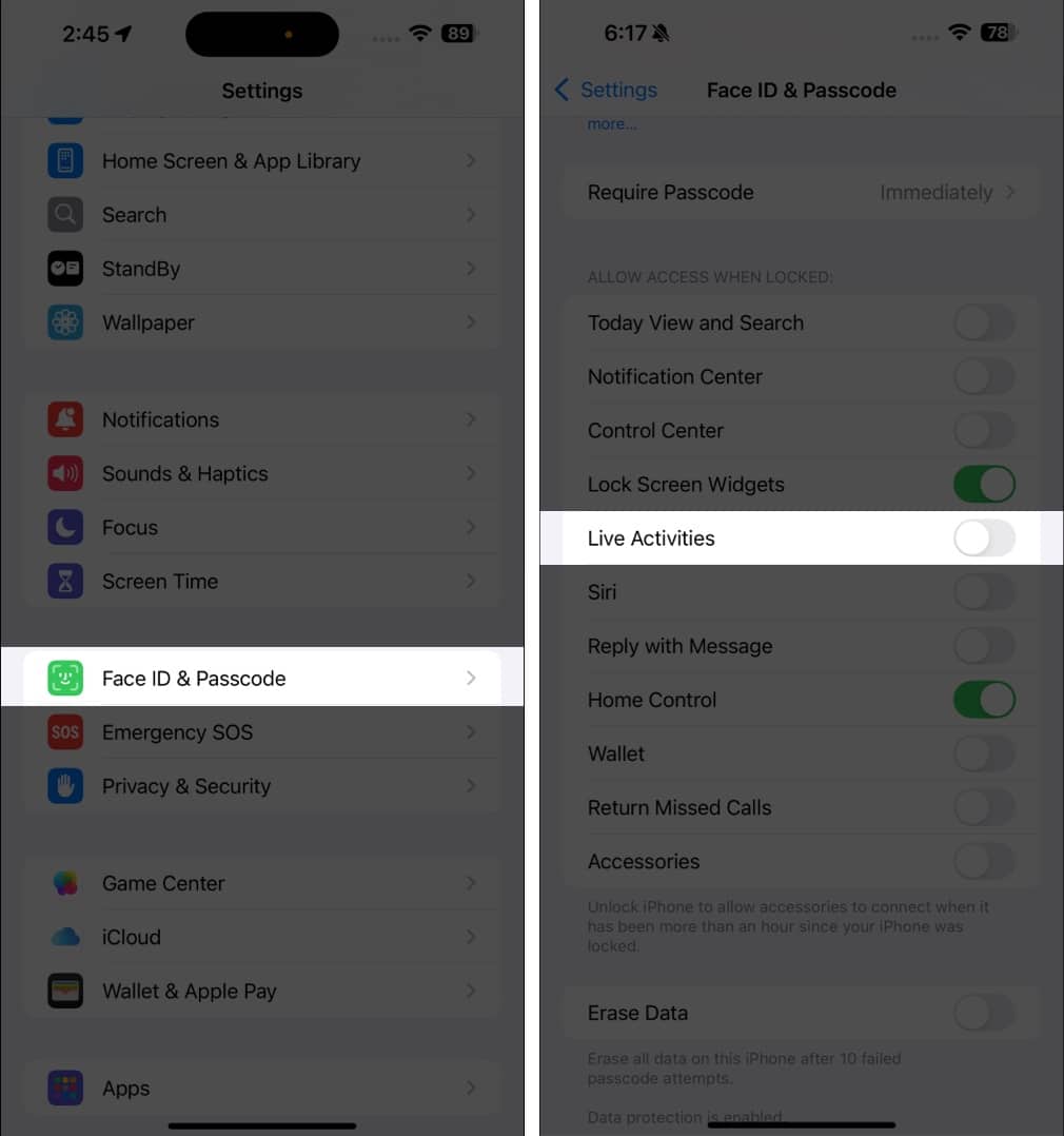 Disabling Live Activities on the iPhone Lock Screen.