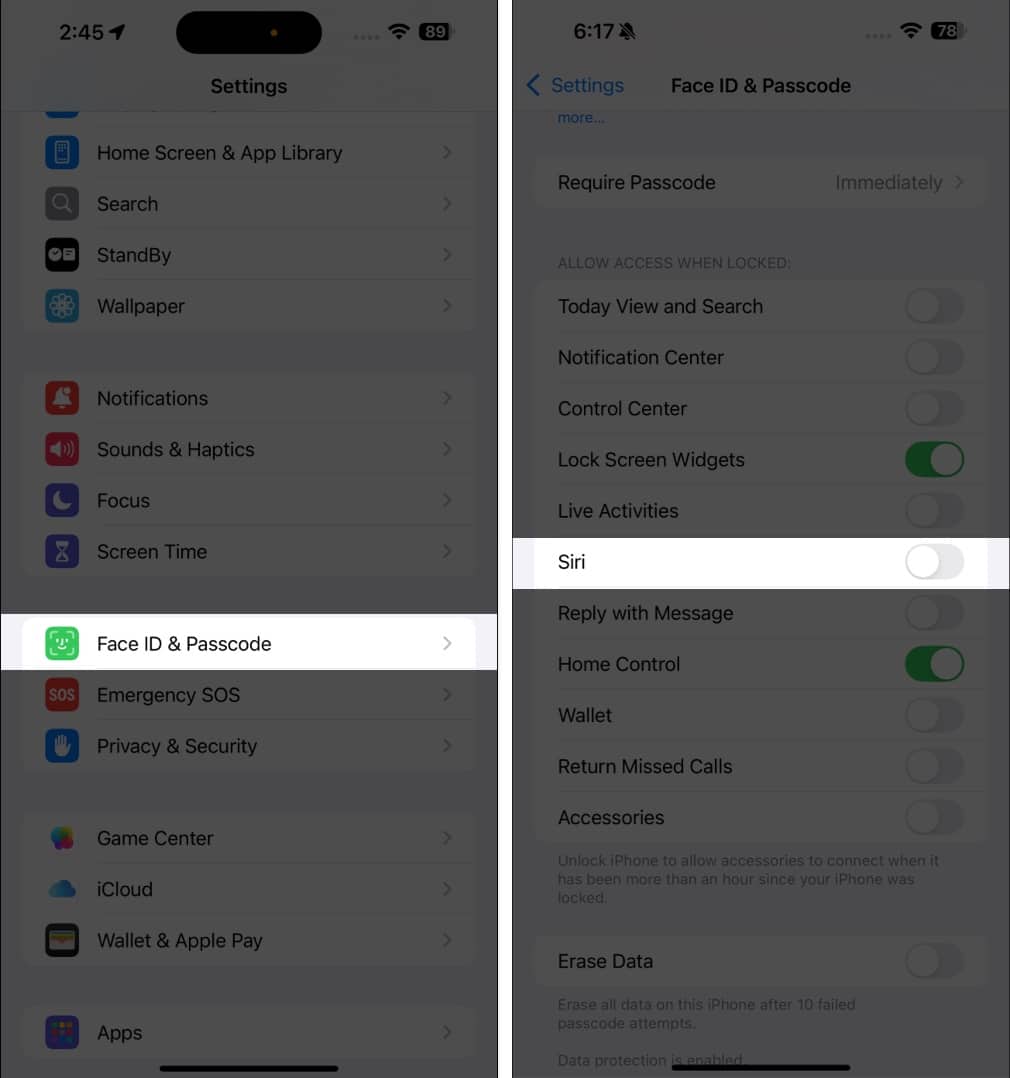 Disabling Siri on Lock Screen on an iPhone.