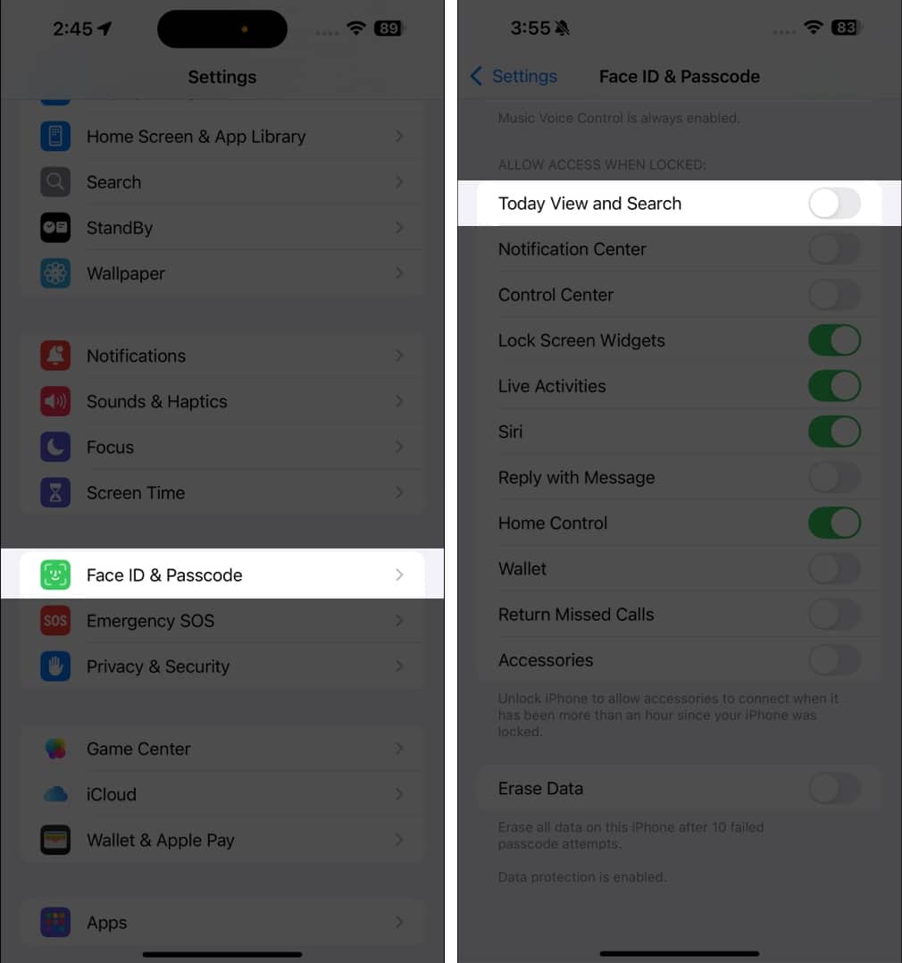 Disabling Today View and Search on an iPhone.
