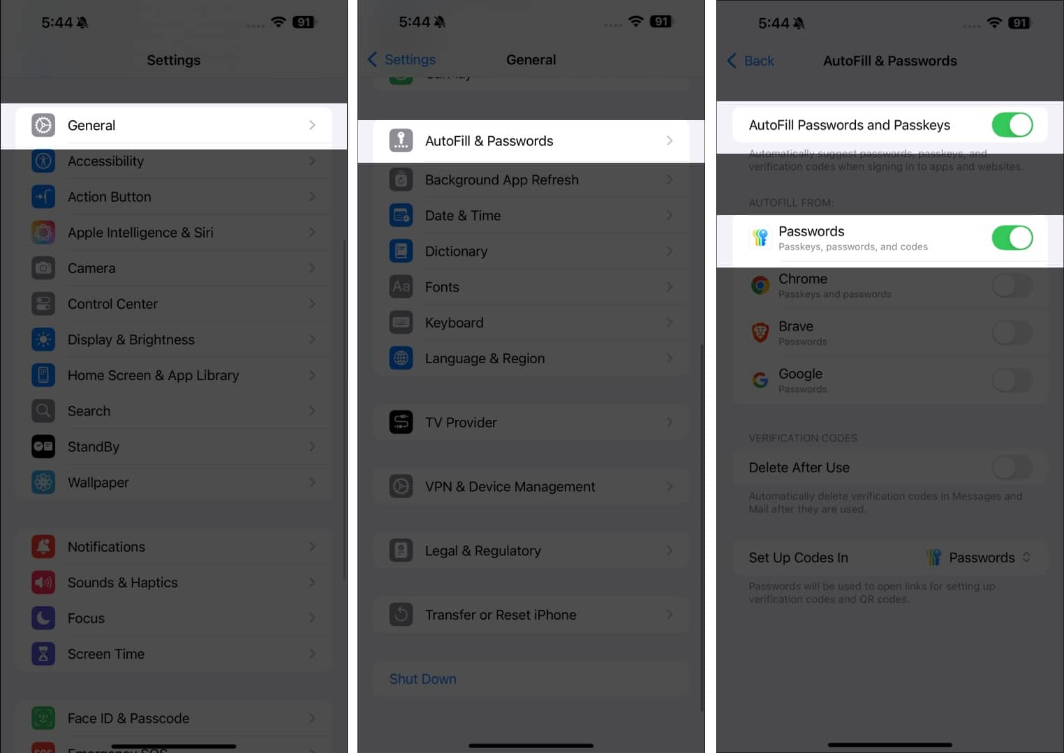 Enable AutoFill Passwords and Passkeys and turn on the Passwords app.