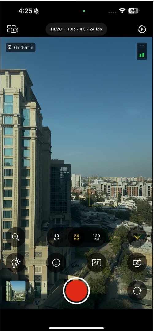 Final Cut Camera app user interface.