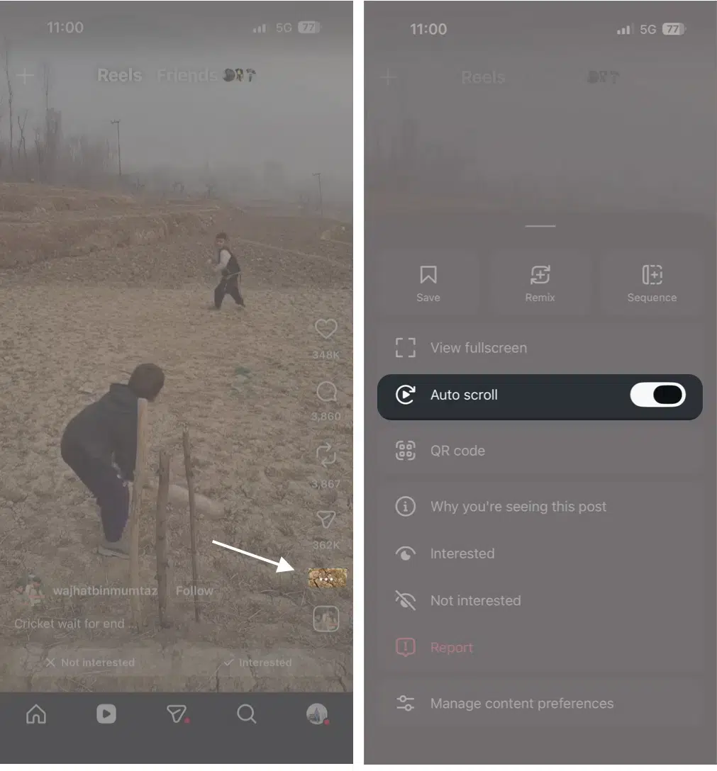 Open-the-instagram-app-and-tap-the-three-Dot-button-and-turn-on-auto-scroll