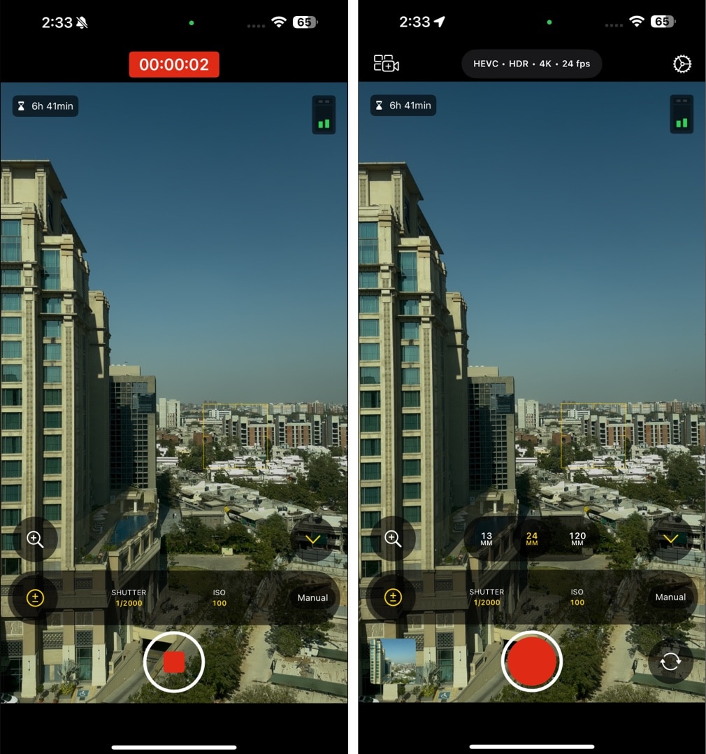 Recording a video in Final Cut Camera on an iPhone.