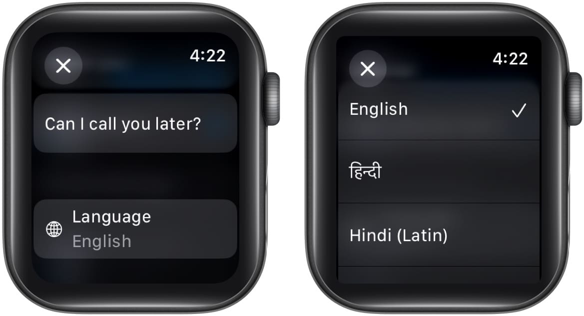 Changing input language on an Apple Watch.