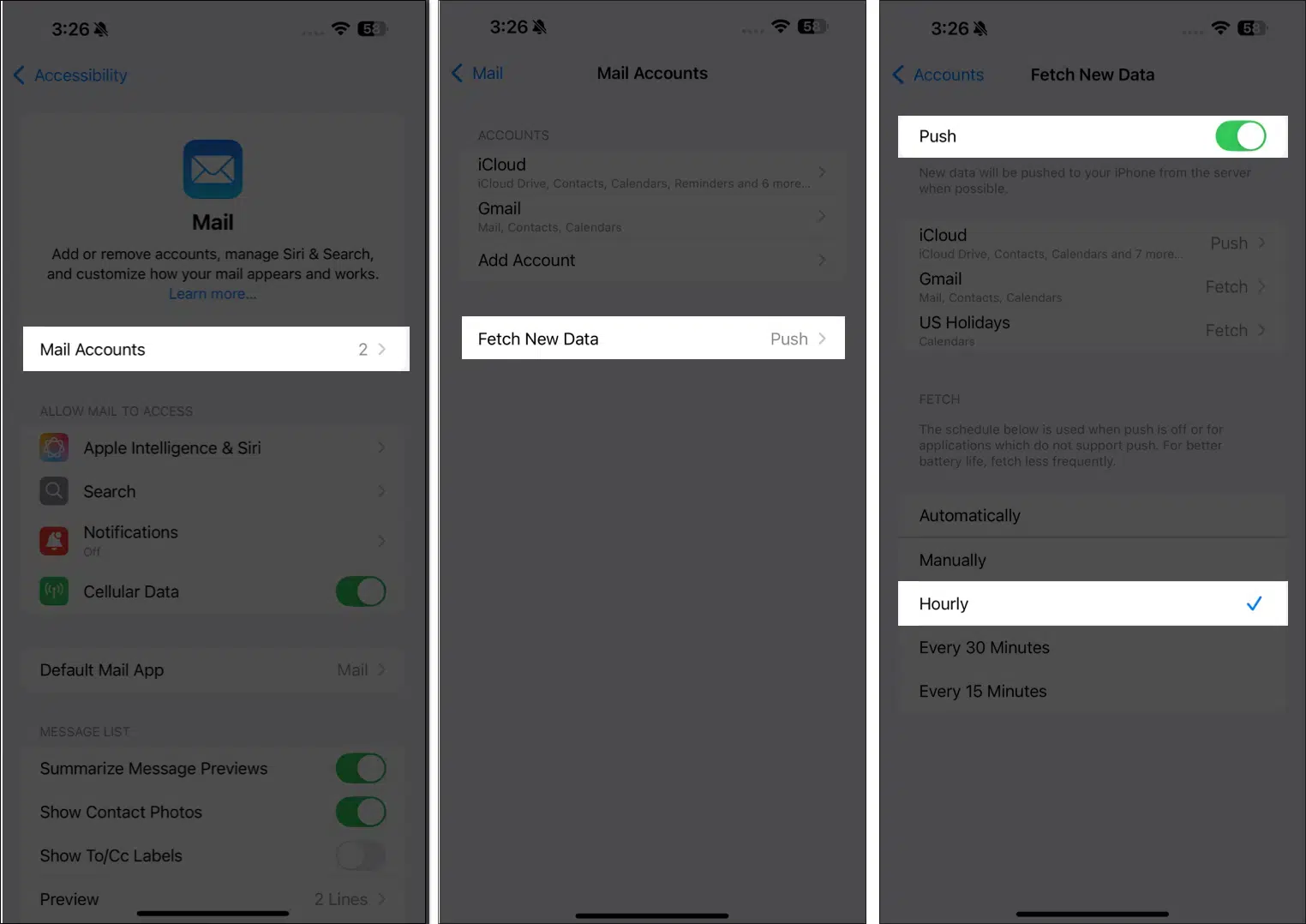 How to Fix Cannot Get Mail Error on iPhone or iPad – iGeeksBlog Set iPhone on Hourly Under Fetch New Data To Get New Mail Data