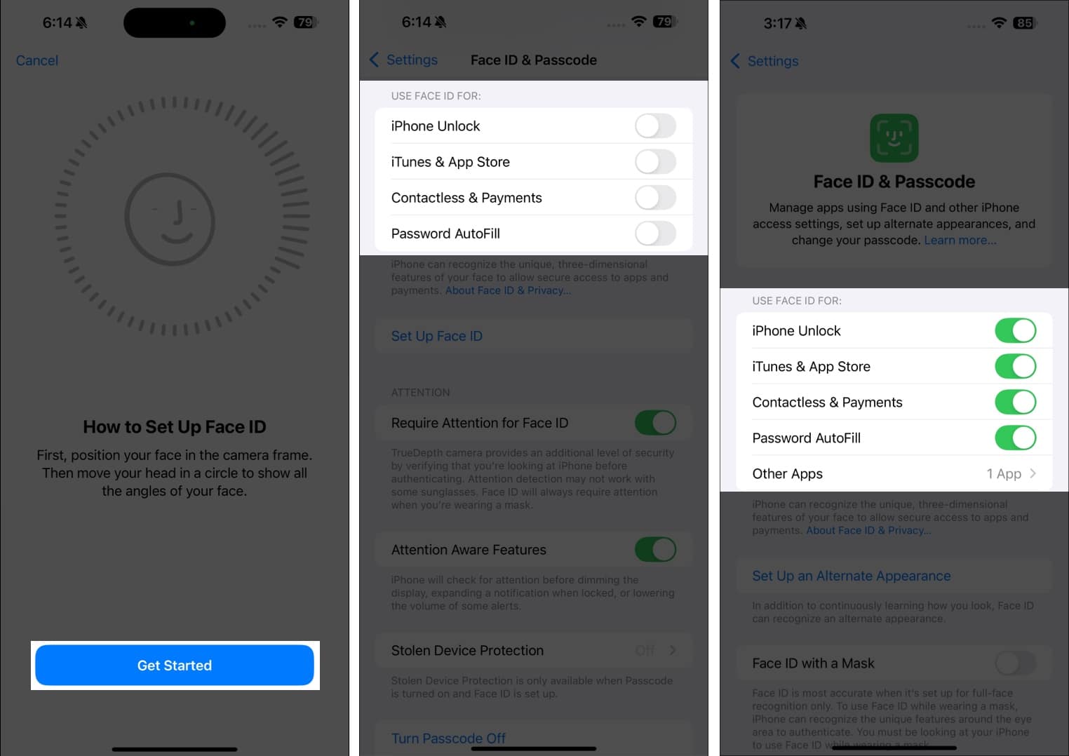 Setting up Face ID on an iPhone.
