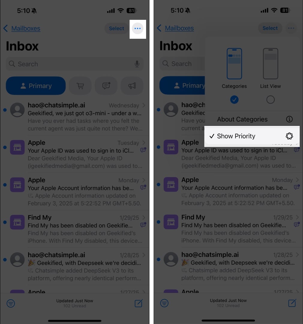 Show priority emails first.