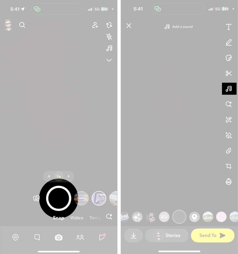Tap Capture to take a photo then tap Music Note.