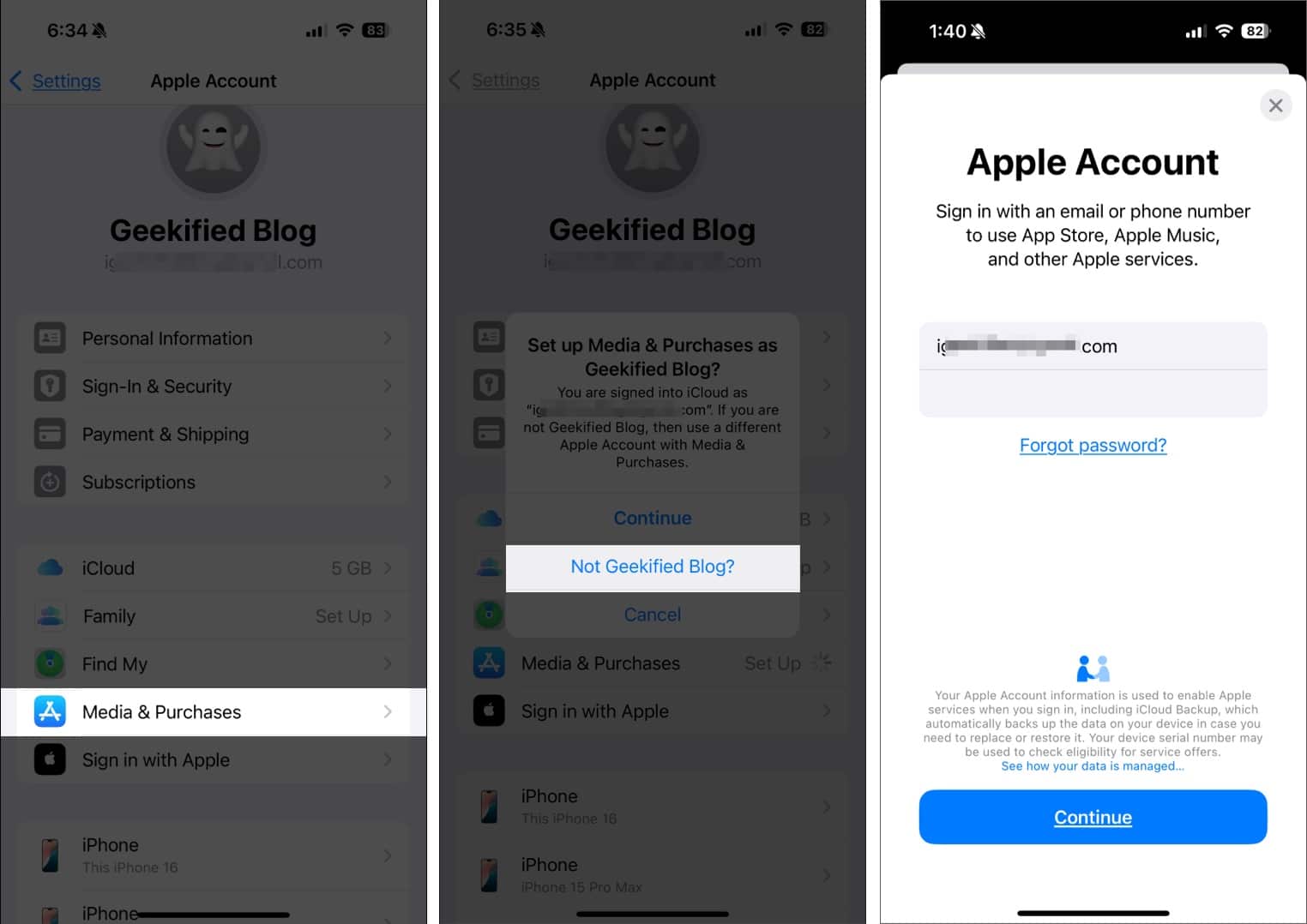 Signing in to an Apple Account in iPhone Settings app.