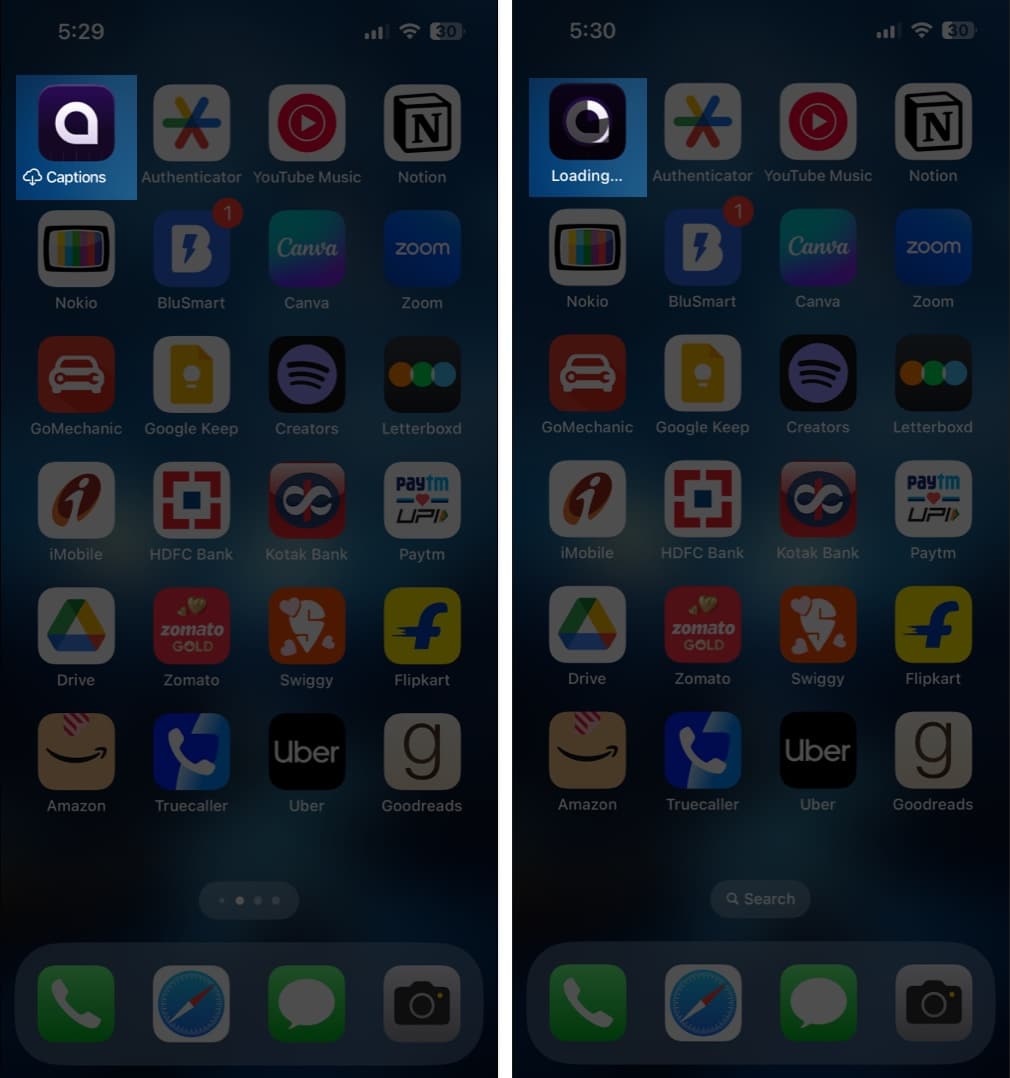 Tap the app icon to reinstall the offloaded app on iPhone.