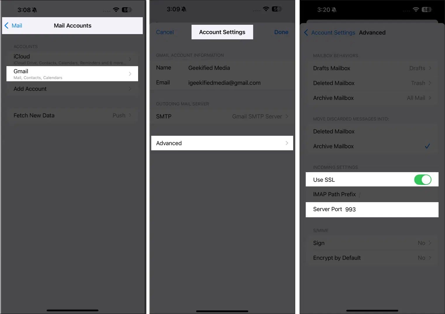 How to Fix Cannot Get Mail Error on iPhone or iPad – iGeeksBlog Toggle on Use SSL and Set Server Port