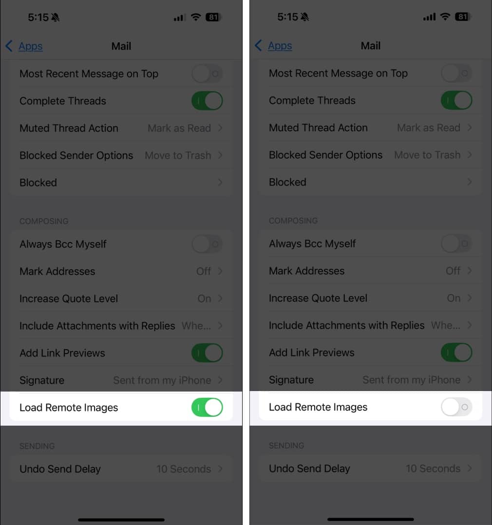 Turn off Load Remote Images in iOS Mail app Settings.