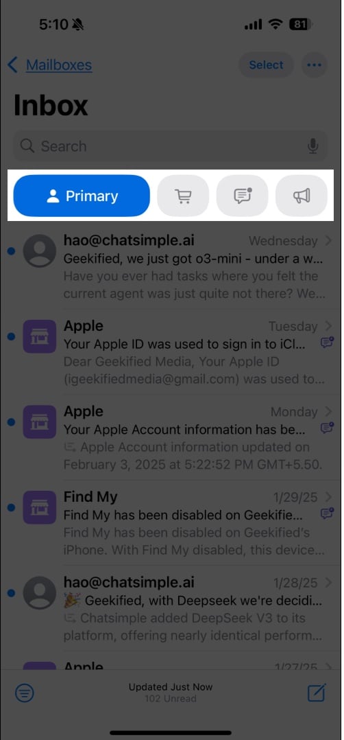 Use categories in the Mail app.