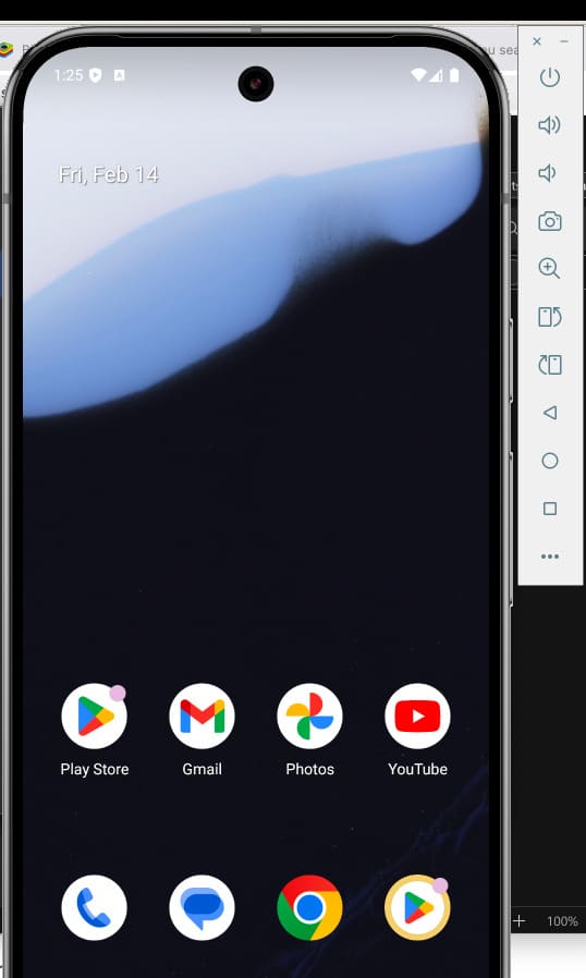 Virtual Android device displayed on the emulator screen.