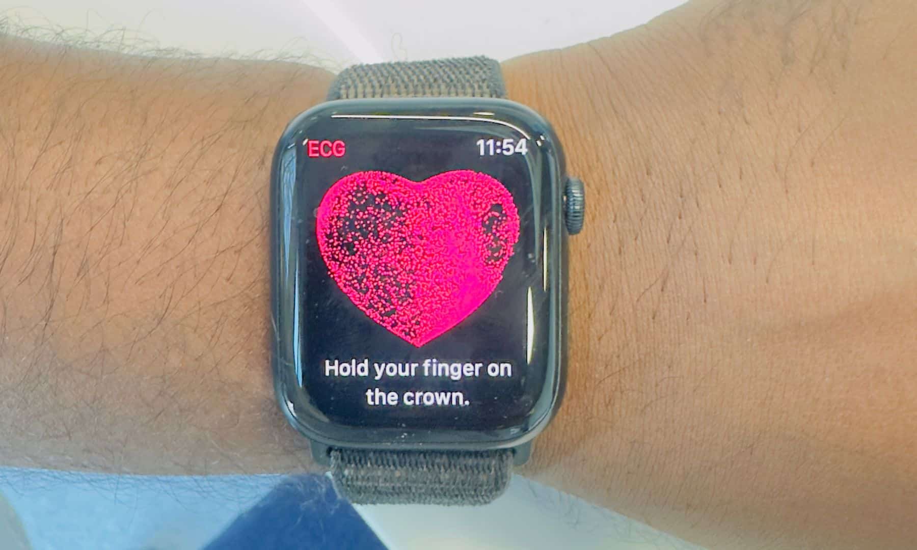 An Apple Watch sitting snugly on a wrist.