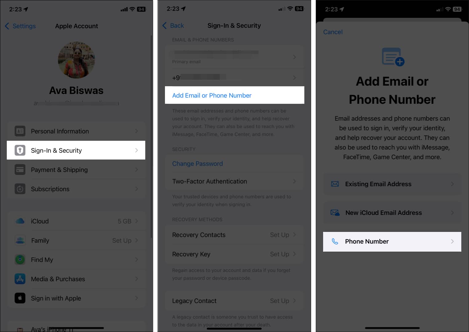 add phone number to an apple account