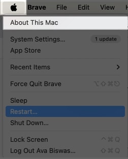 Selecting About this Mac from the Apple menu on a Mac.