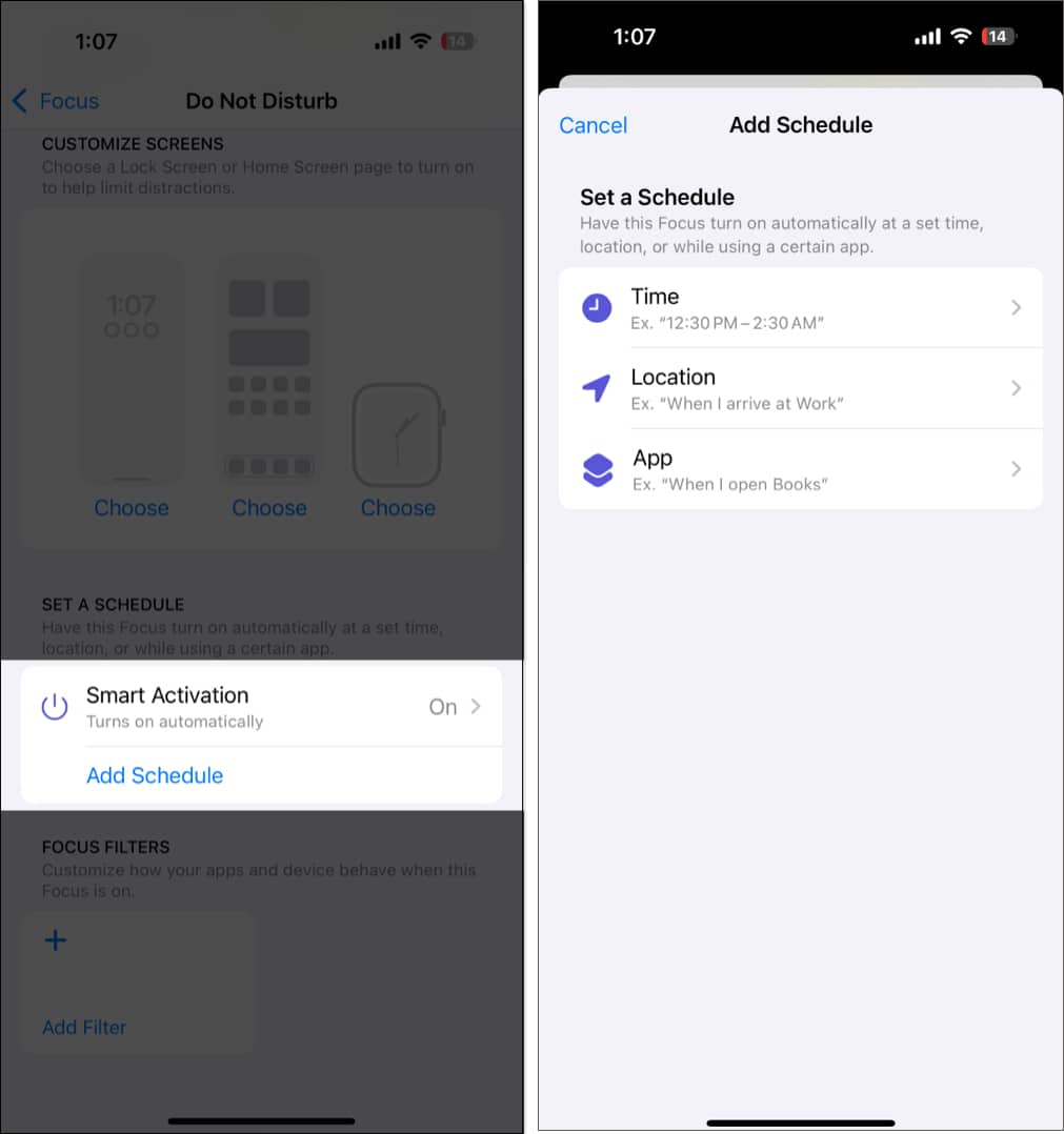Creating a schedule for Do Not Disturb mode on an iPhone.