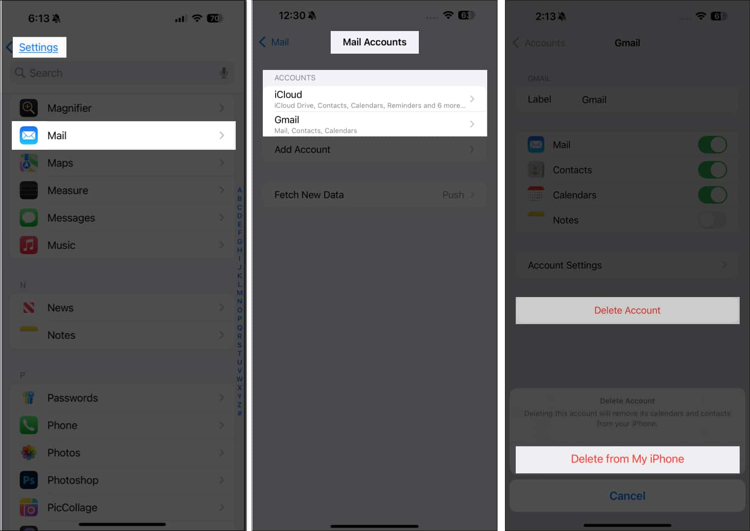 Removinging an email account from Mail on an iPhone.