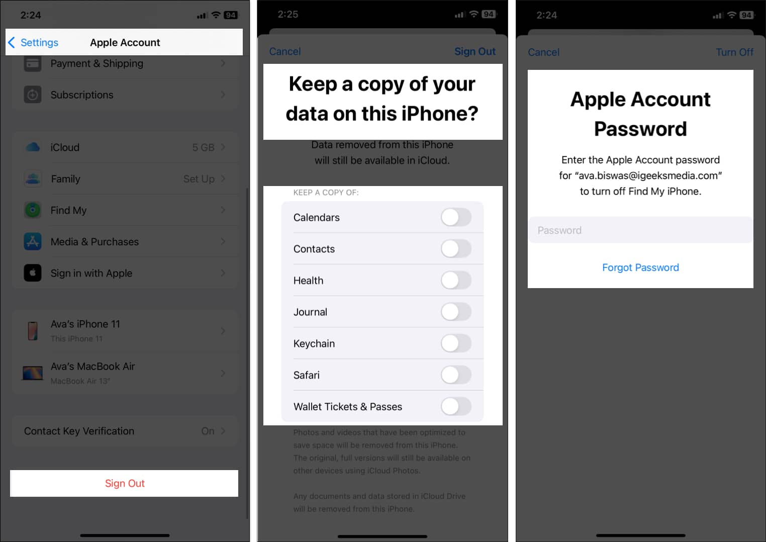 sign out your apple id