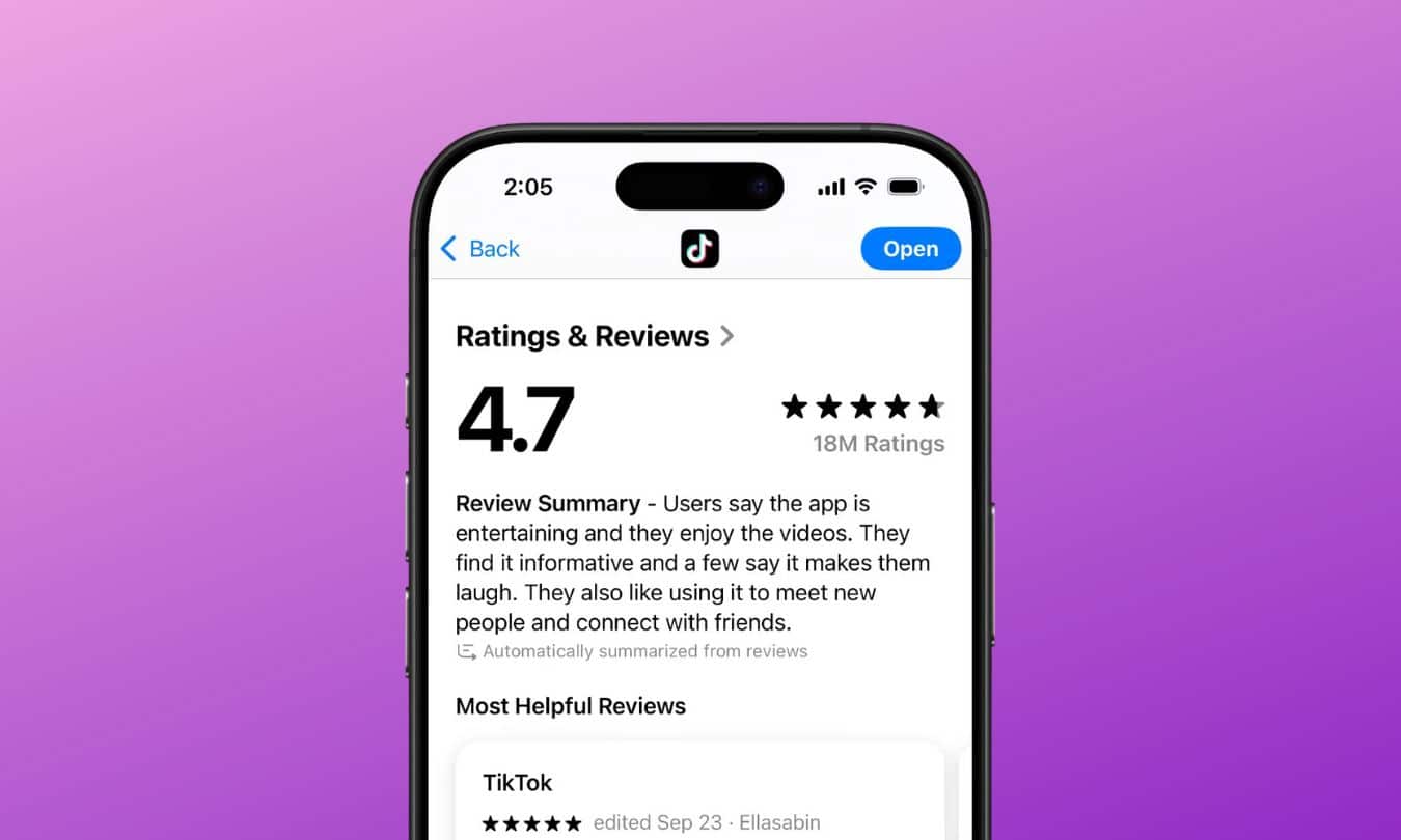 App review summaries in App Store in iOS 184.