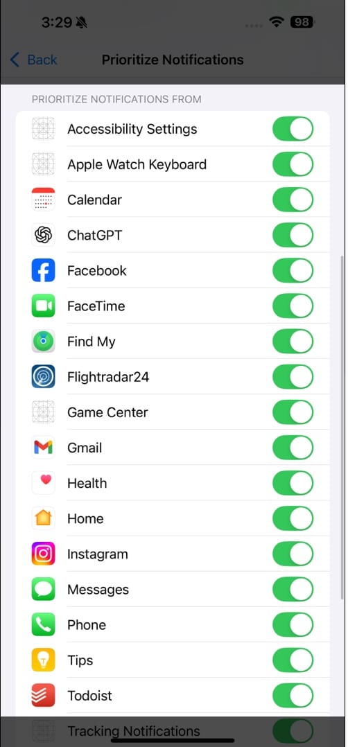 Disable apps that dont need prioritization in iOS settings.
