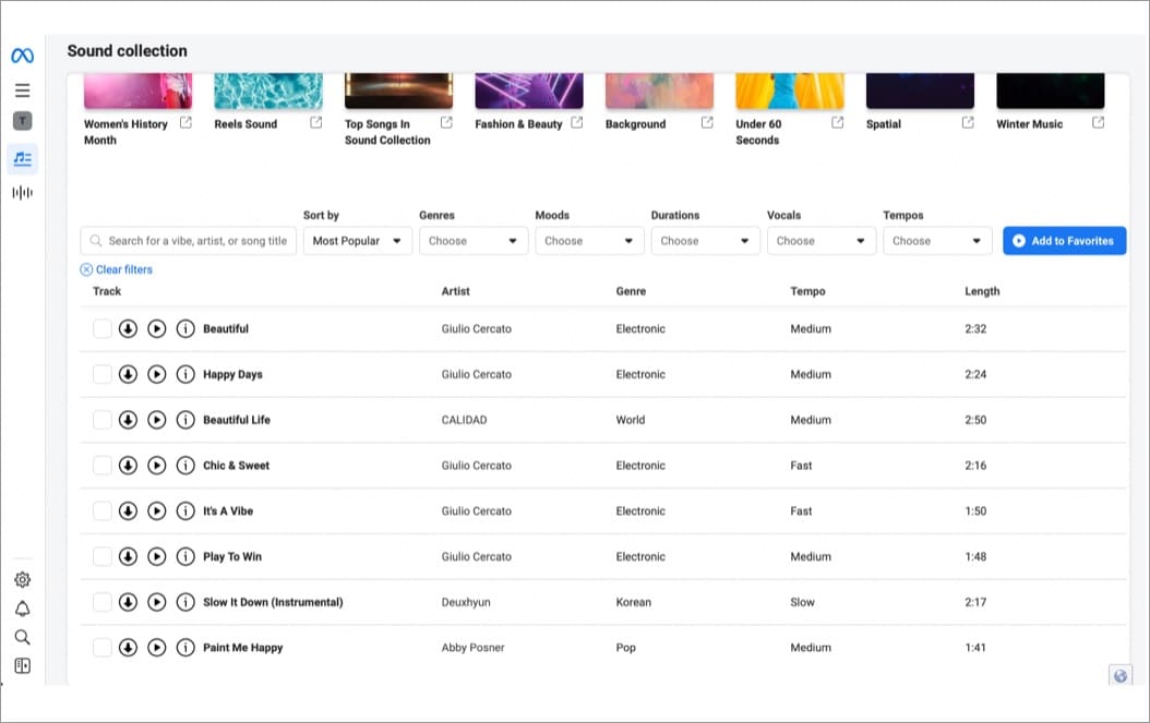 Find trending audio using Meta Sound Collection.