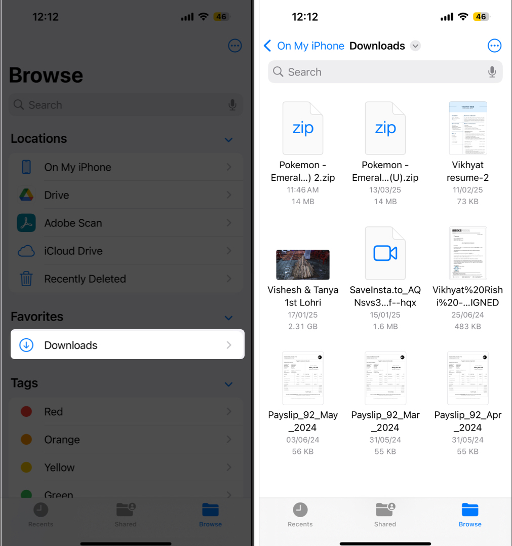 Finding downloaded files in the files app on an iphone