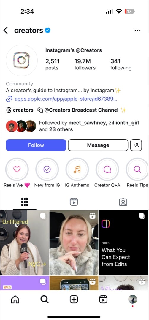 Follow an Instagram creator for latest trending audio.