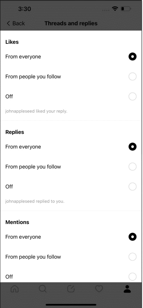 Manage notification threads and replies