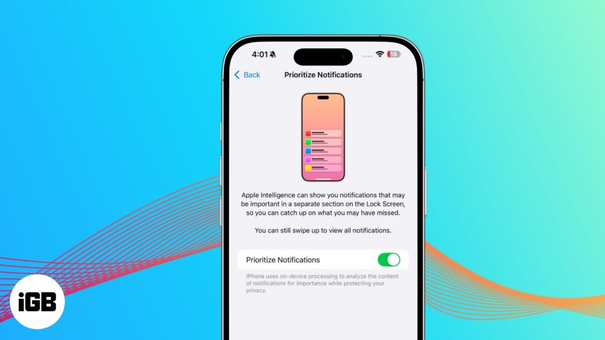 Priority notifications feature enabled on an iphone