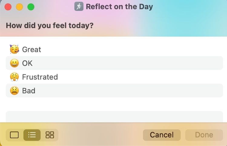 Reflect on the day siri shortcuts
