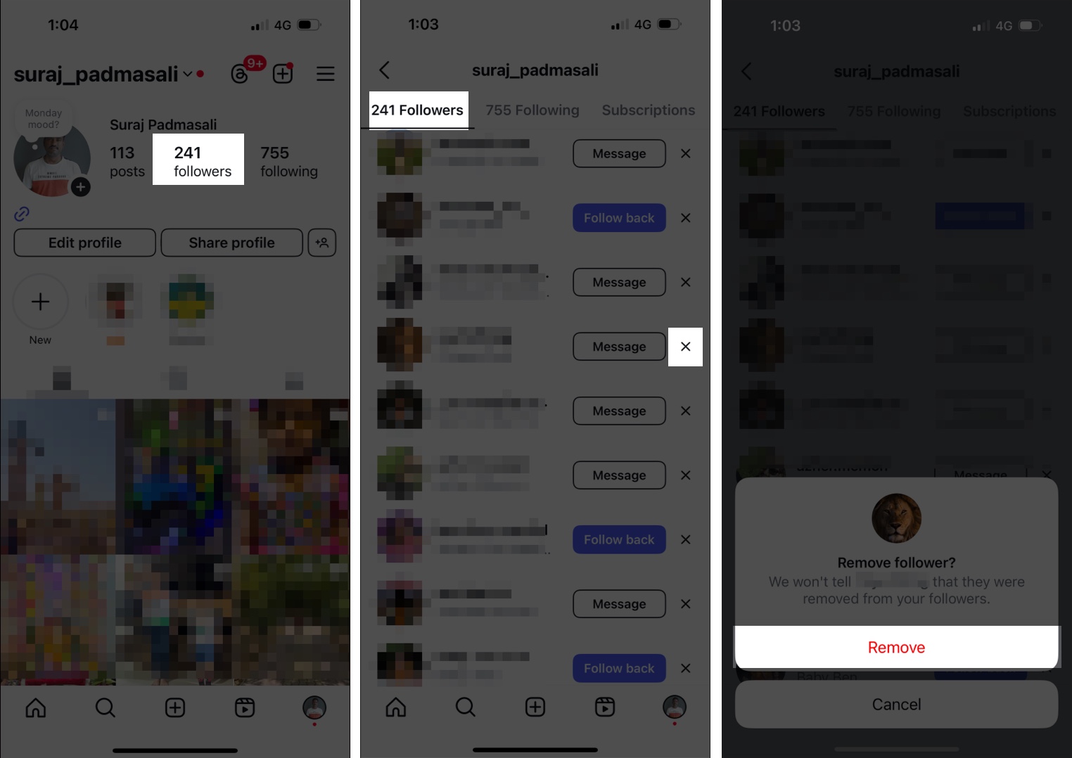 Remove unwanted followers on instagram