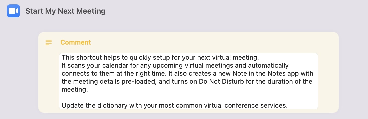 Start my next meeting siri shortcuts