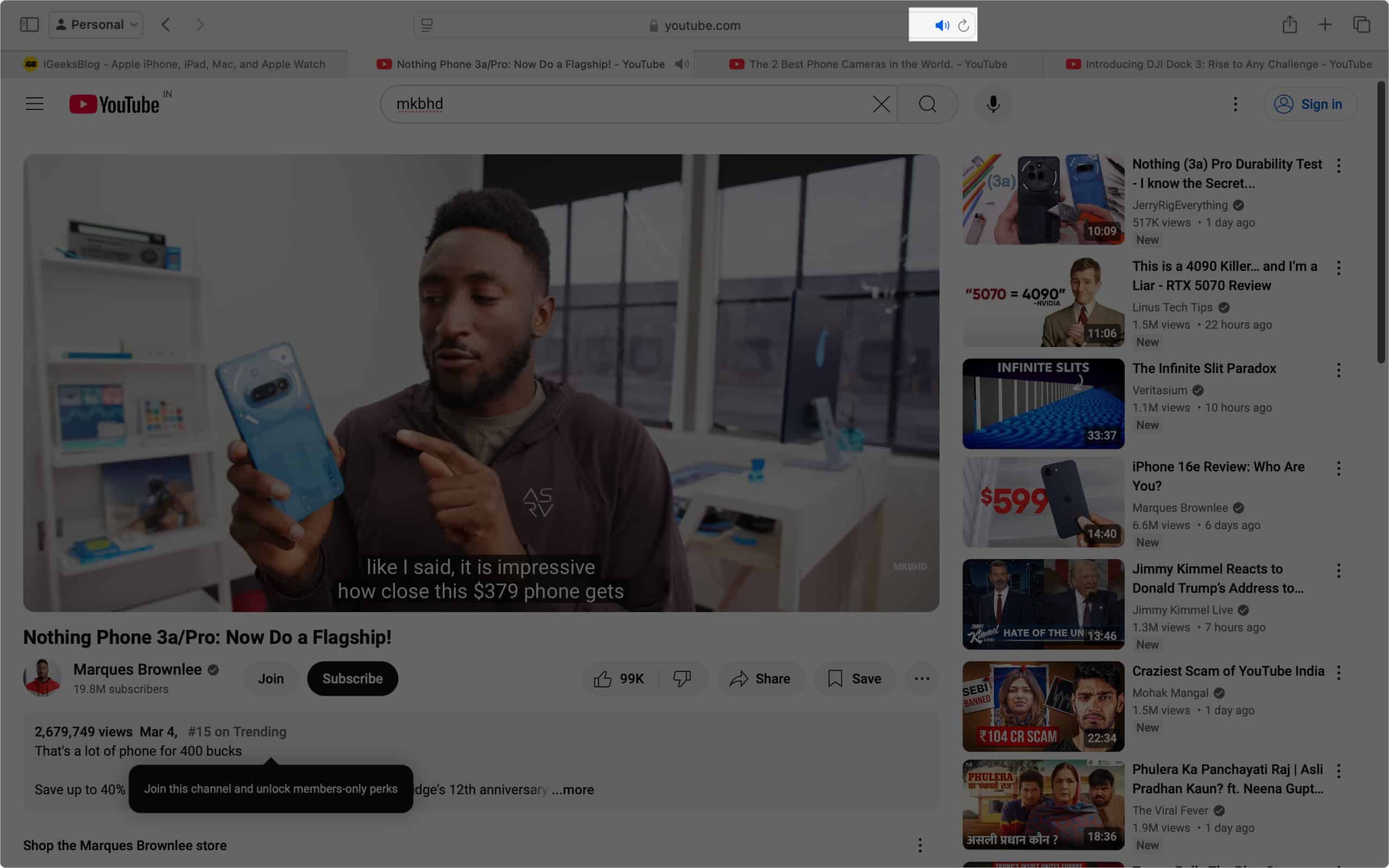 Clicking the blue speaker icon in the address bar to mute a Safari tab on a Mac.
