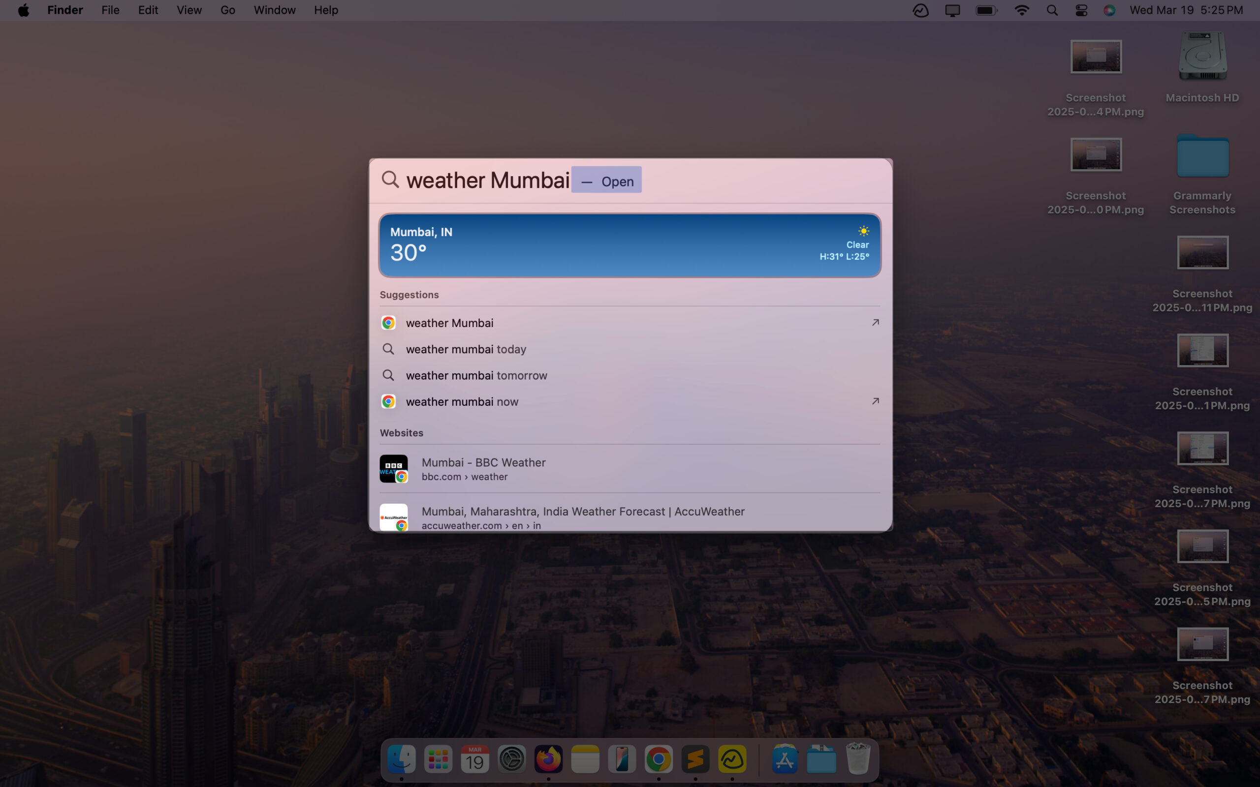 Checking weather using spotlight search on a mac