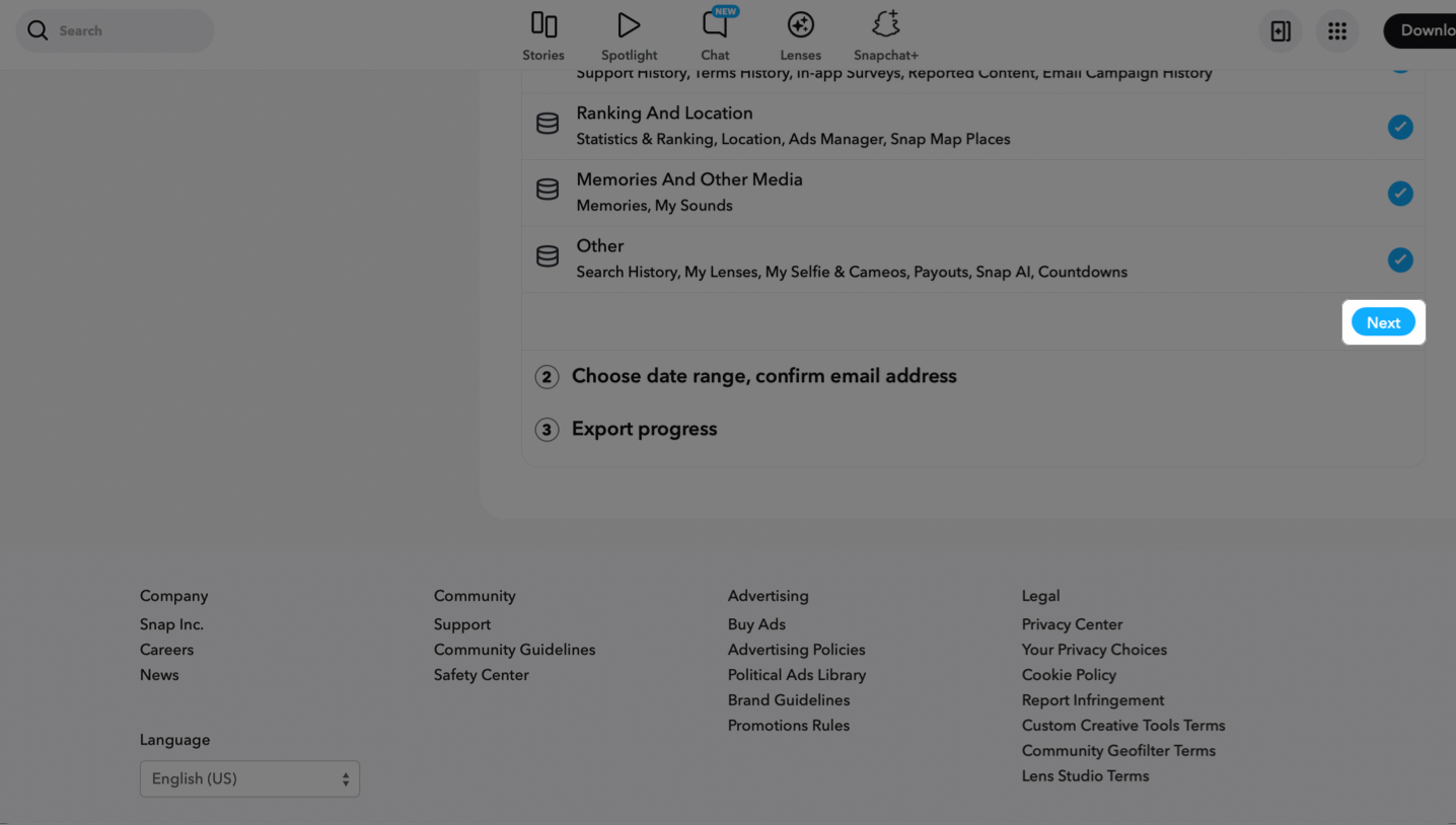 Click to the next to download snapchat data on mac