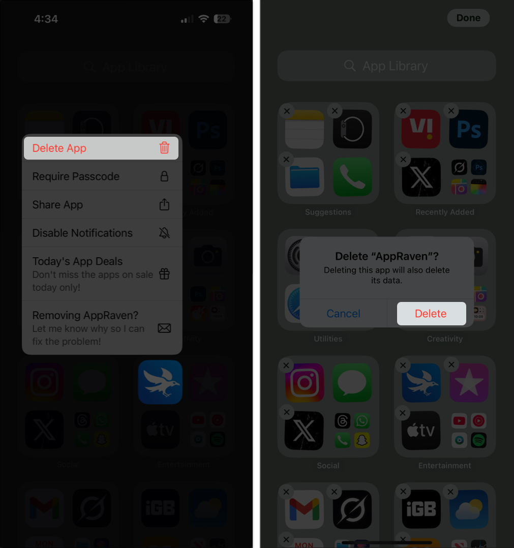 Removing app from the app library on iphone