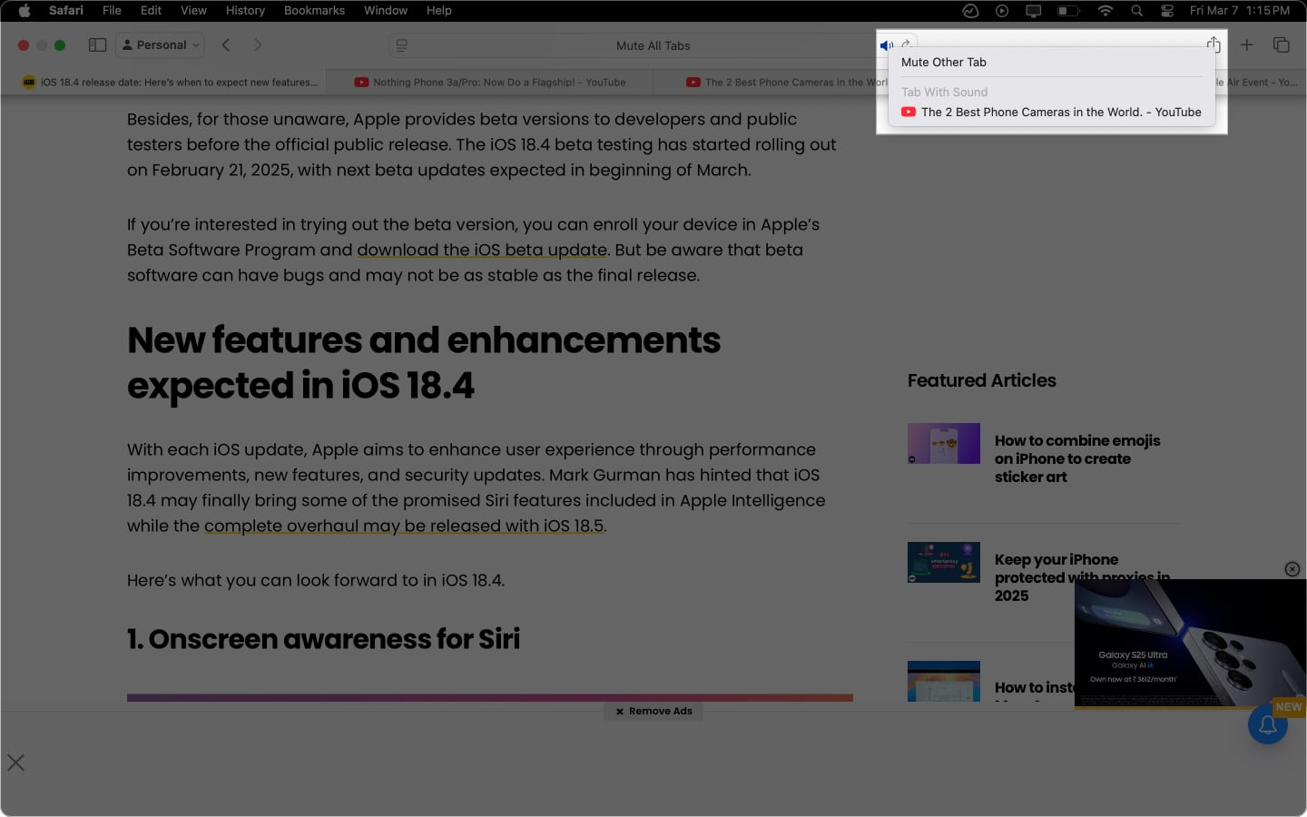 Control-clicking a tab in Safari reveals a list of all tabs playing audio.