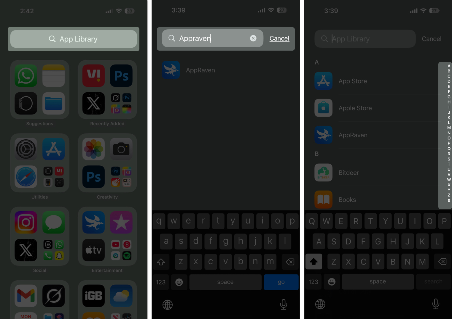 Search and find aps from the app library on iphone
