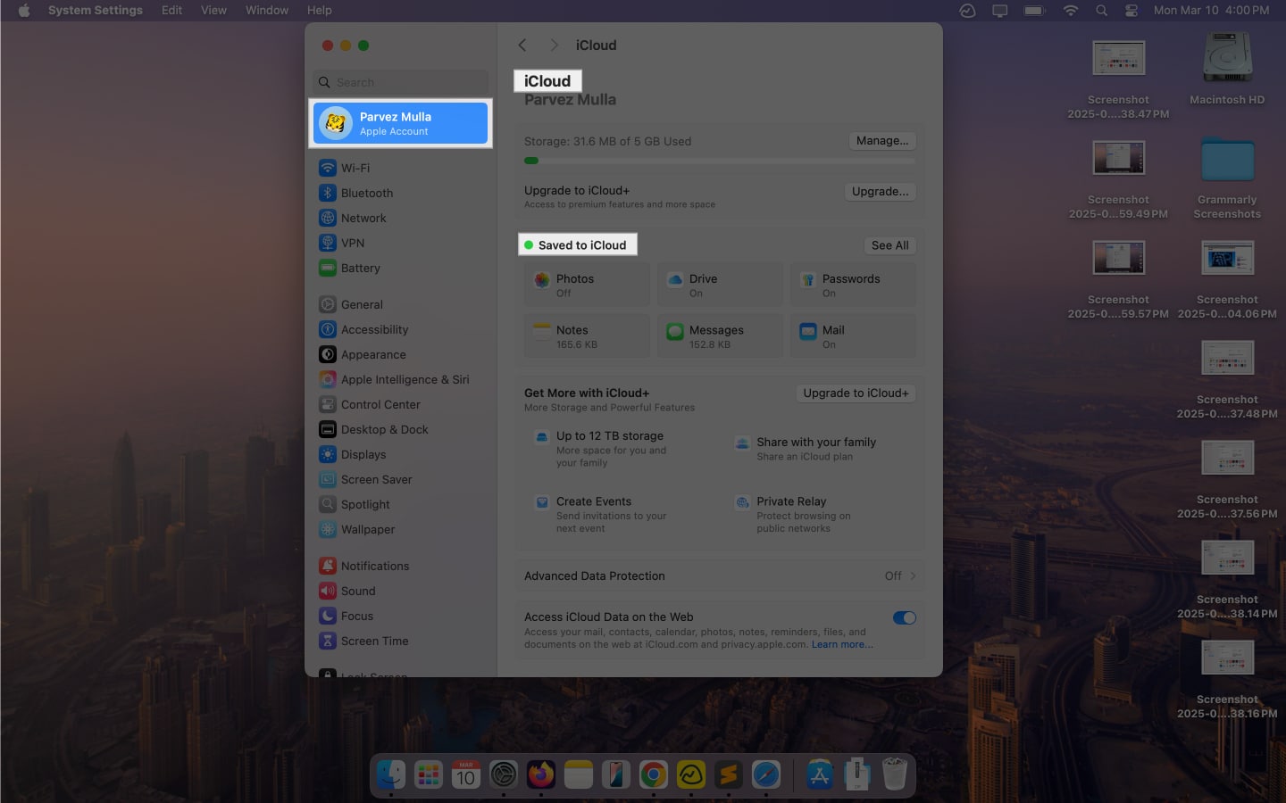 Viewing items saved to iCloud on a Mac.