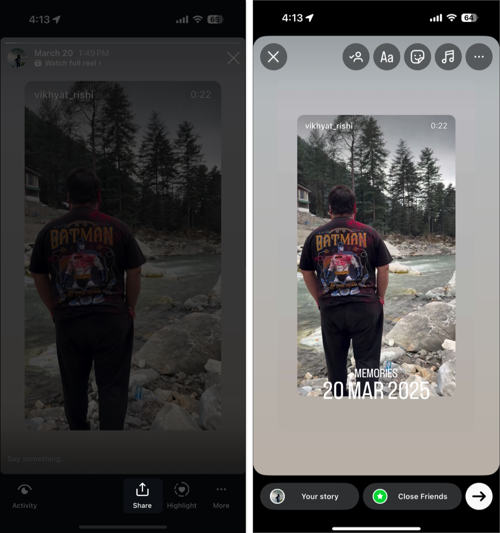 Tap on the share button to repost the selected story on your instagram profile