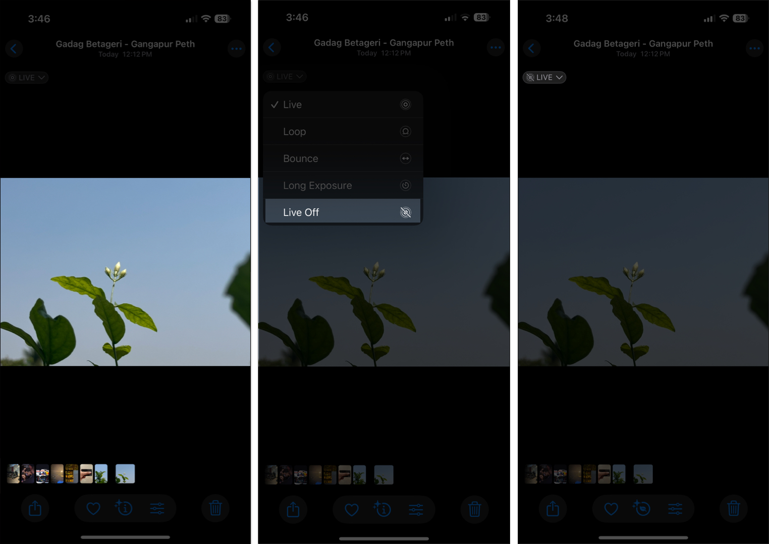 Turning off the live photos option for a photo in the photos app on an iphone