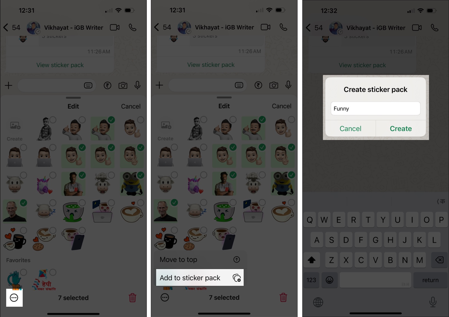Create custom sticker pack on whatsapp using the three dot menu