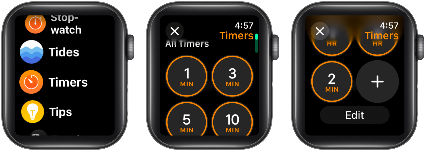 Creating a new timer in the timers app on an apple watch