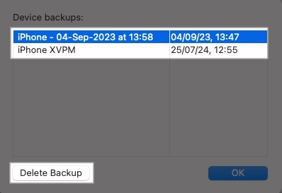 Deleting iphone backups on mac using finder